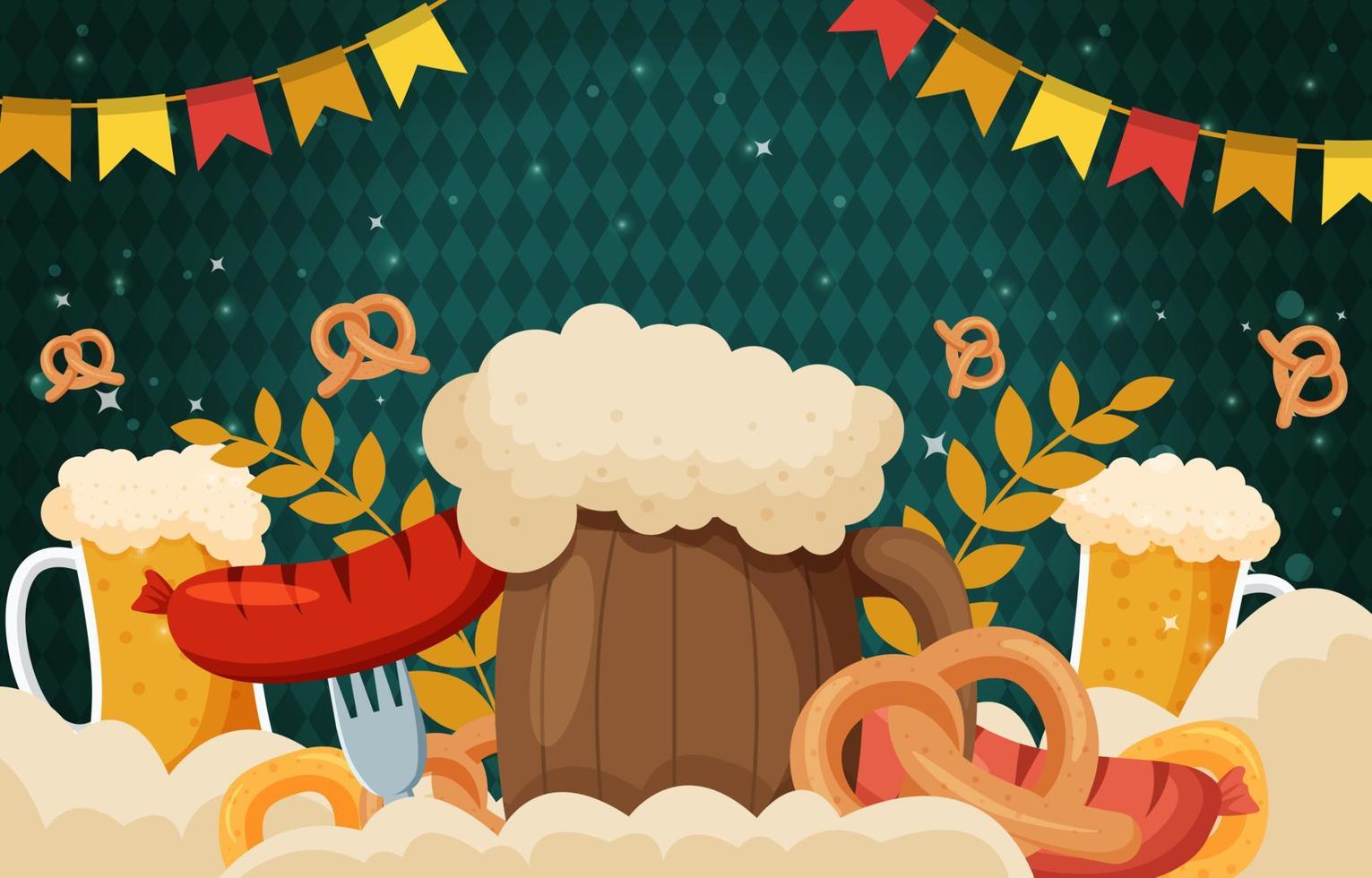 fondo de oktoberfest con cerveza y bebidas vector