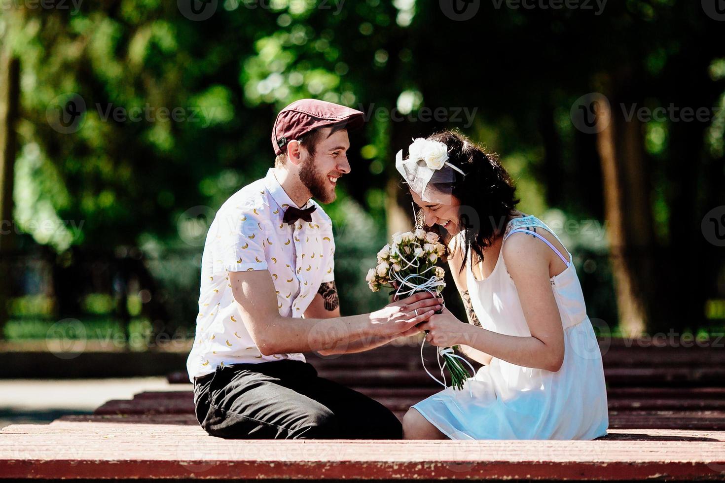 beautiful couple in park photo