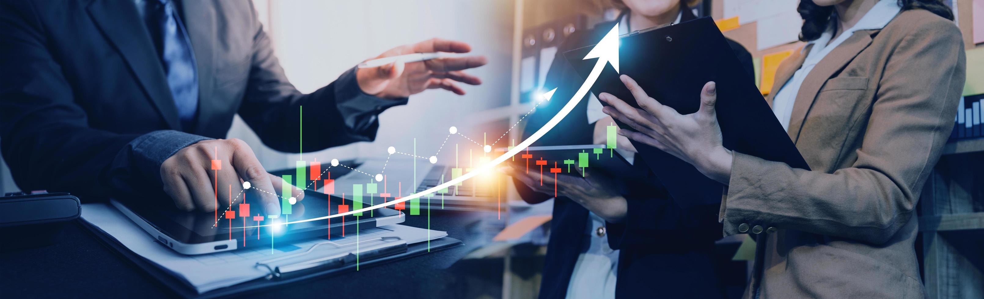 business finance technology and investment trading trader investor. Stock Market Investments Funds and Digital Assets. businessman analyzing forex trading graph financial data. photo