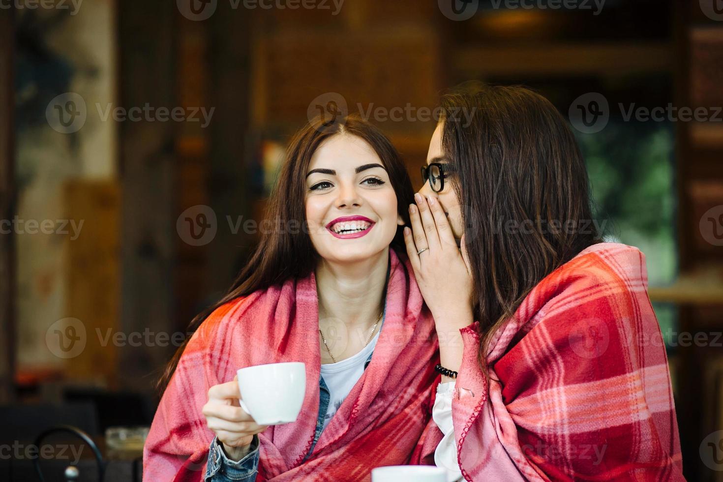 Two young and beautiful girls gossiping photo