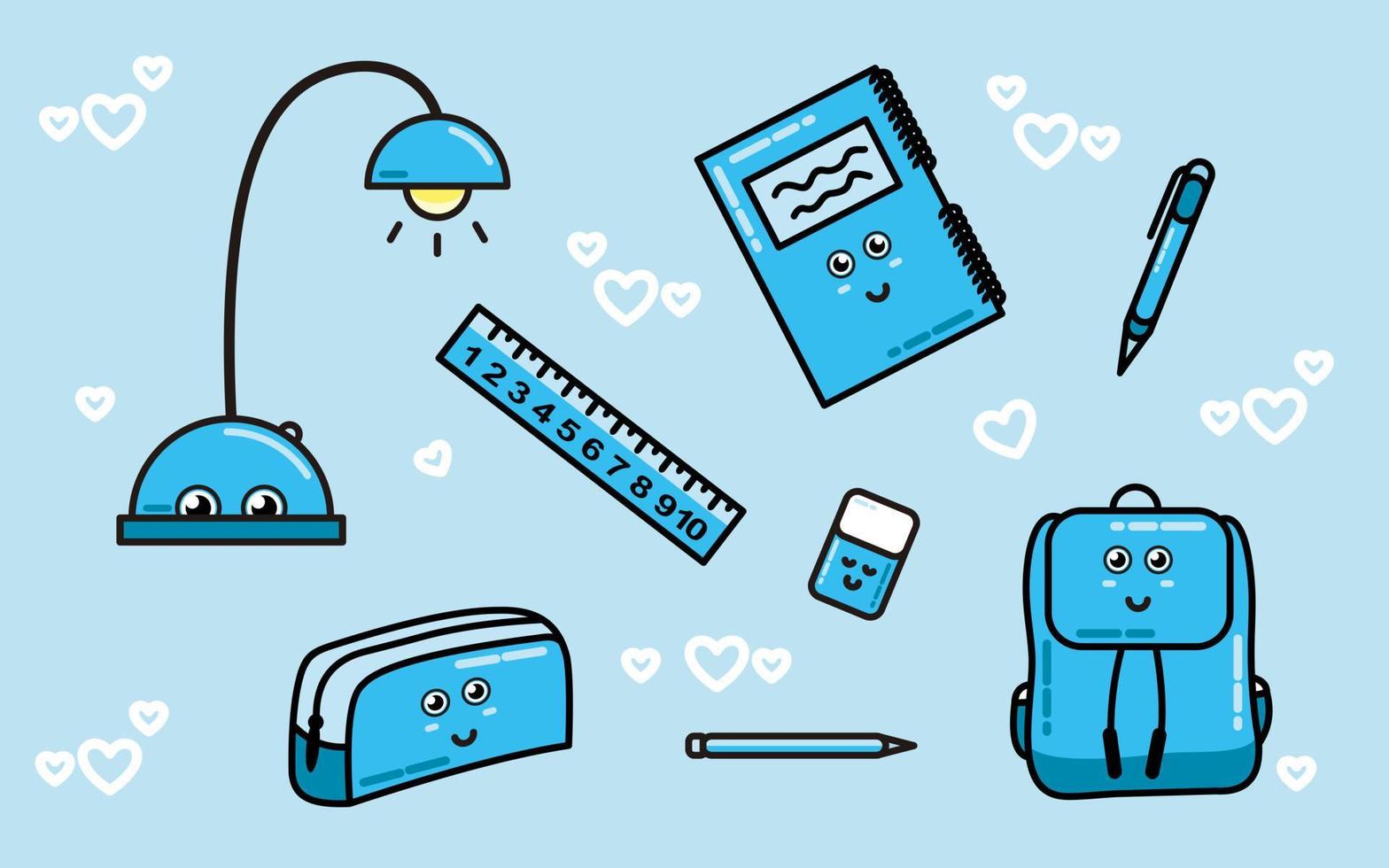 Cute kawaii design cute school supplies blue vector