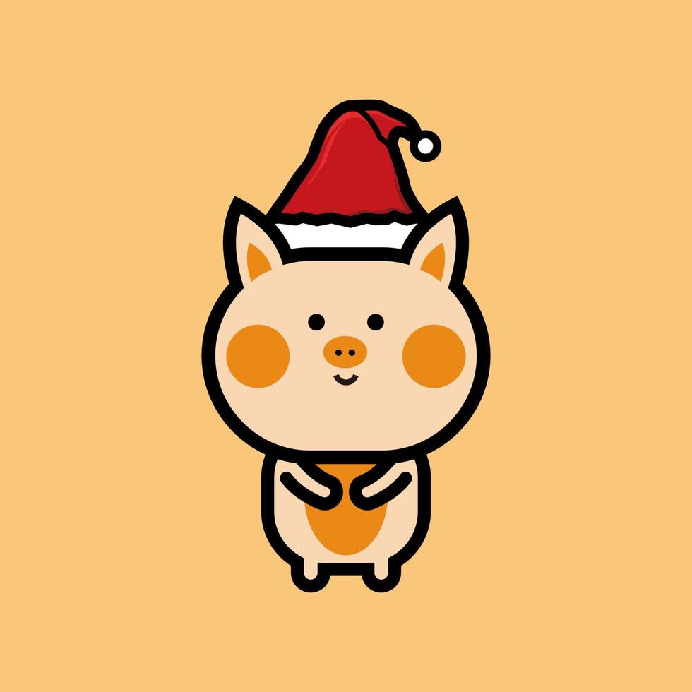 Cute little piglet wearing santa hat, Cute animals design, free vector