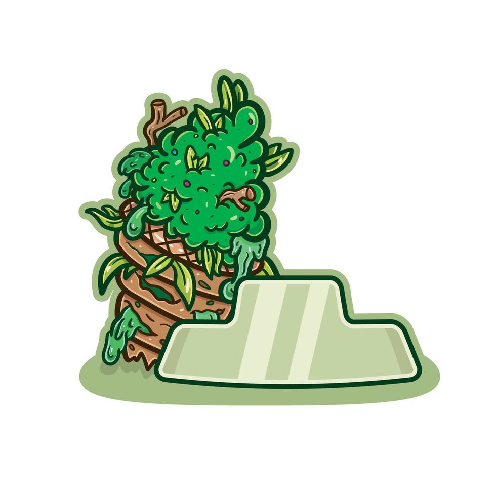 Cartoon Mascot of Half Weed Bud Ice Cream with Blank Sign. vector