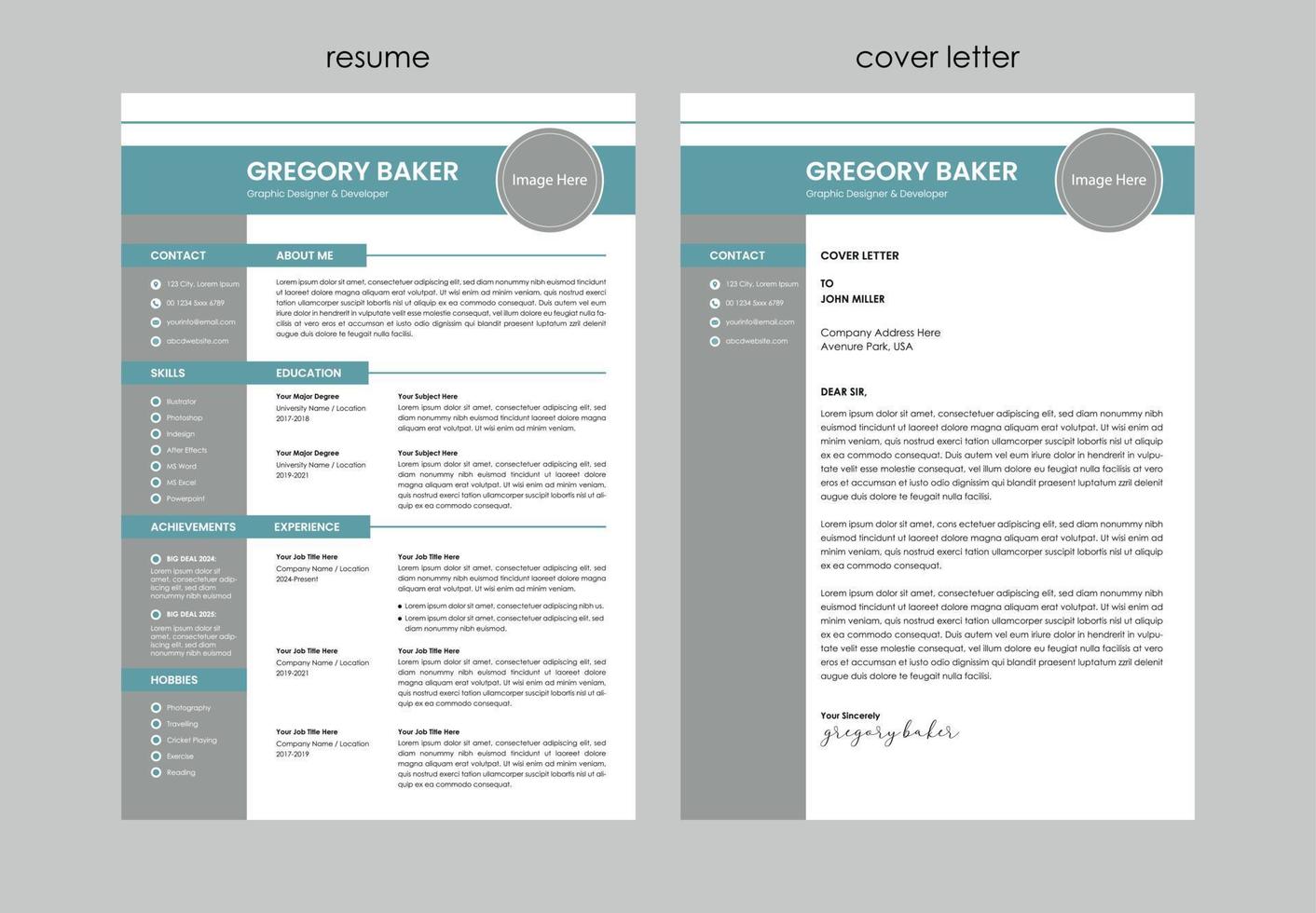 Minimalist resume cv template and cover letter set vector