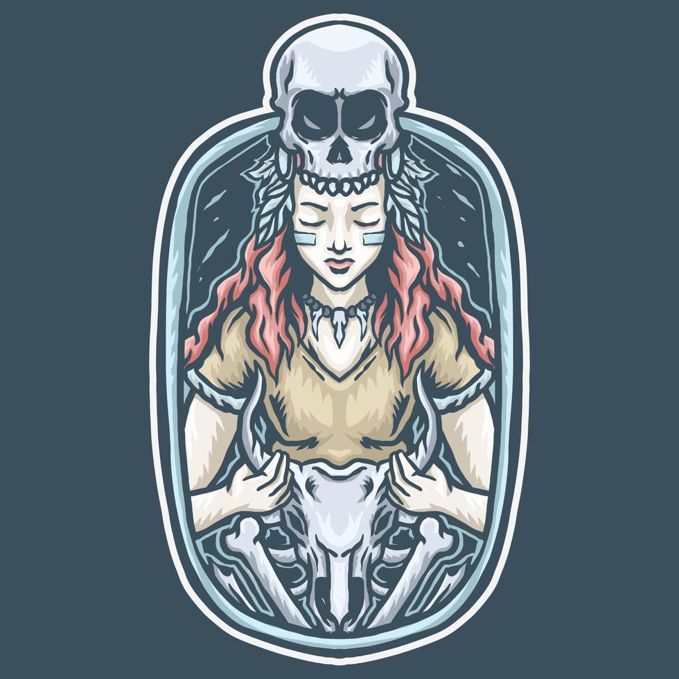 skull girl illustration vector