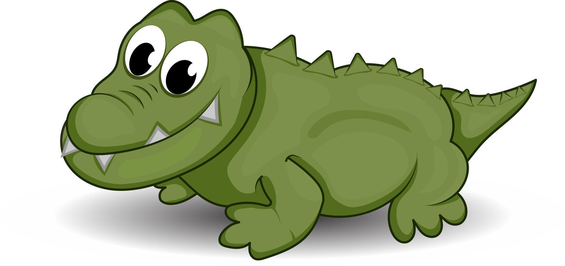 cartoon cute green crocodile with big teeth isolated white background vector