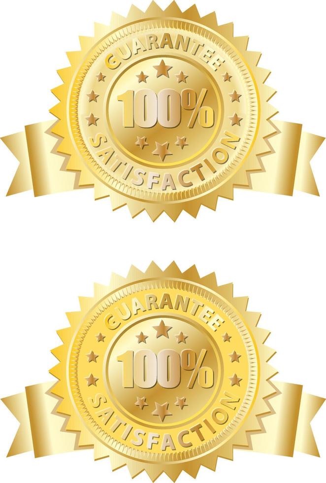 guarantee satisfaction 100 percent in gold and emboss design vector