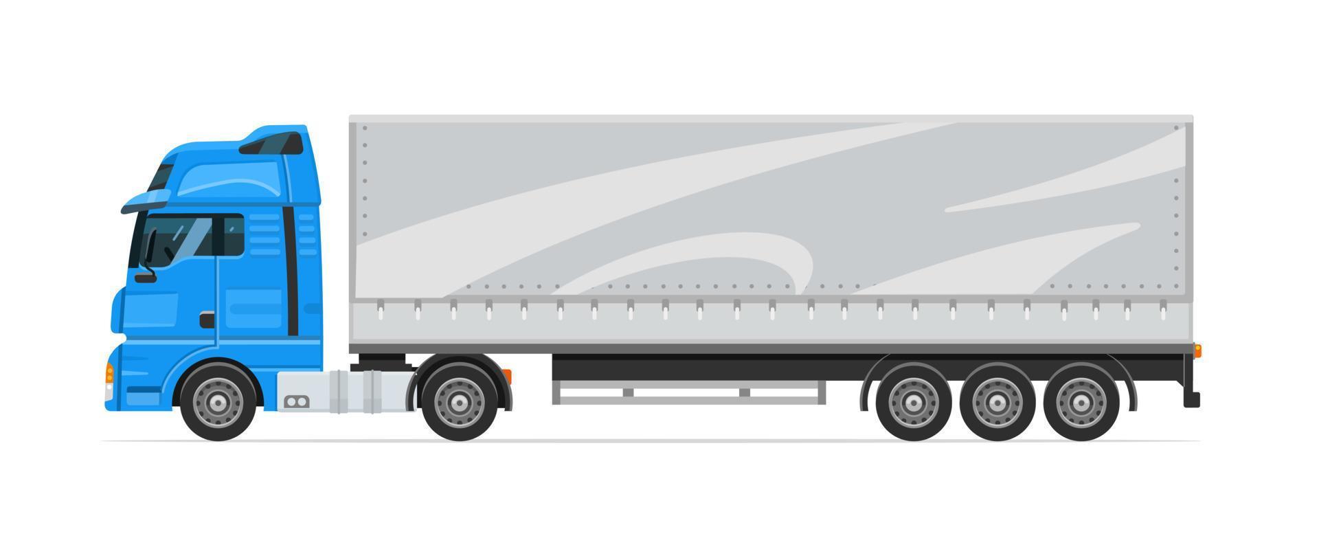 Semitrailer truck with white trailer. Cargo transportation. Machine for the transport of goods. Vector illustration