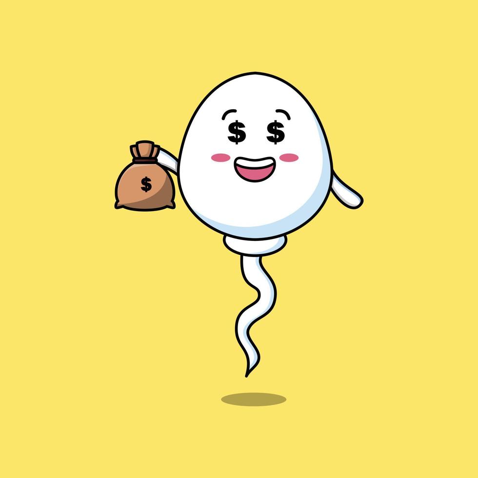 Cute cartoon Crazy rich sperm with money bag vector