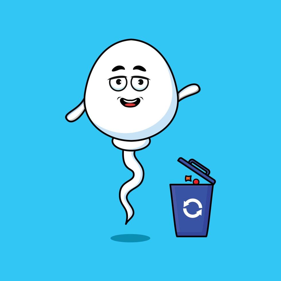 Cute cartoon sperm throwing trash in the trash vector