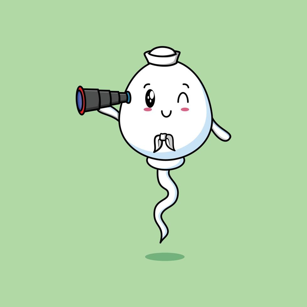 cartoon sperm sailor with hat and using binocular vector