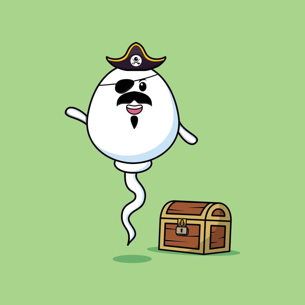 Cute cartoon Sperm pirate with treasure box vector