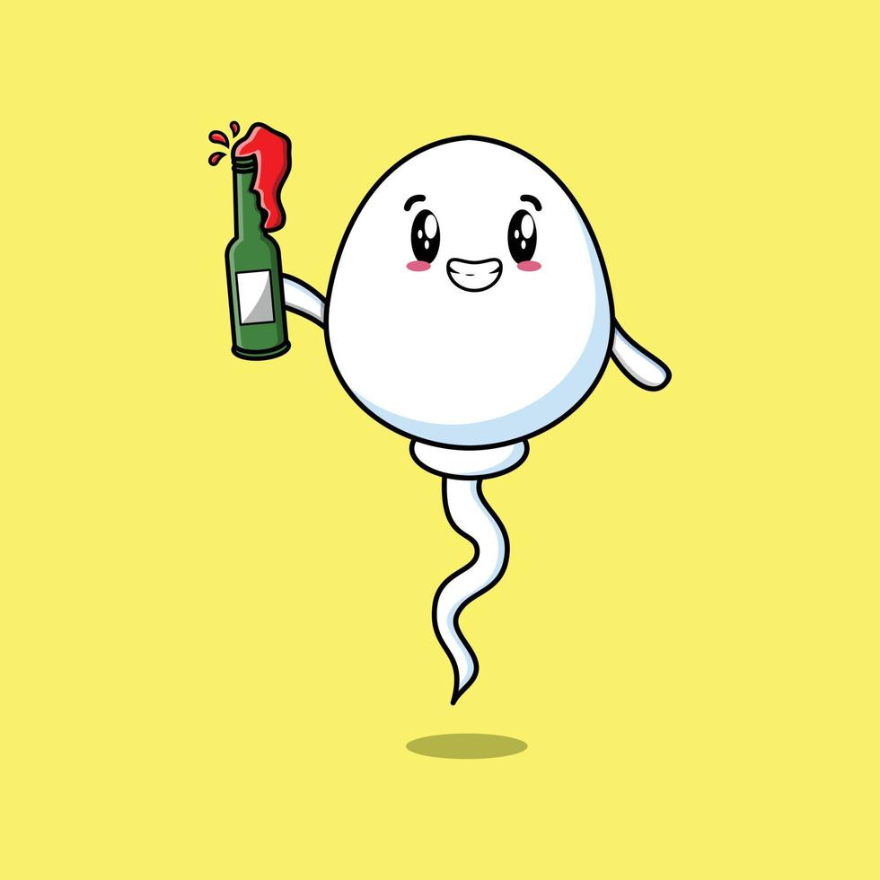 lindo personaje de dibujos animados esperma con botella de refresco vector