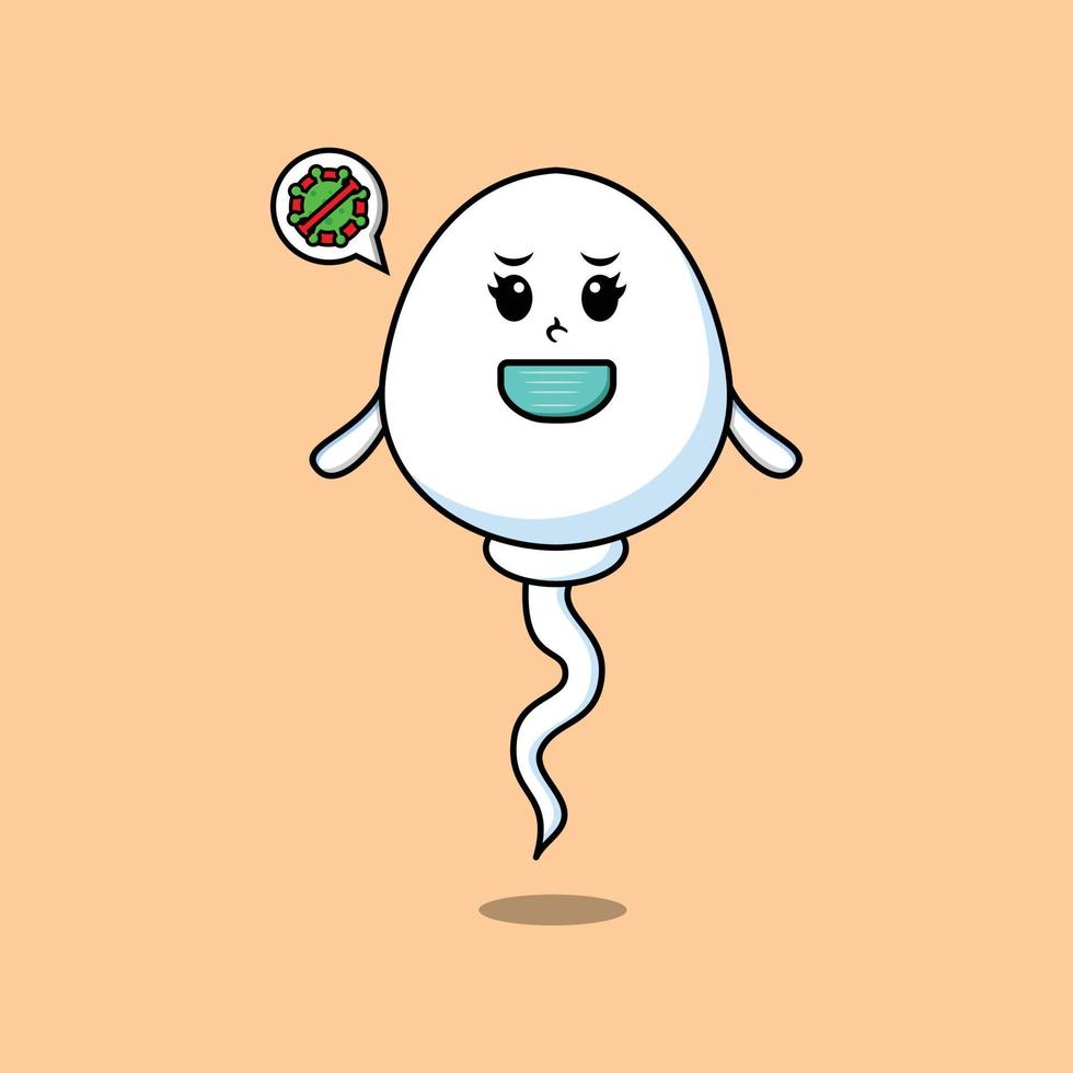 Cute cartoon sperm using mask to prevent virus vector