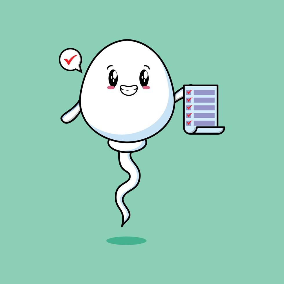 Cute cartoon sperm character hold checklist note vector