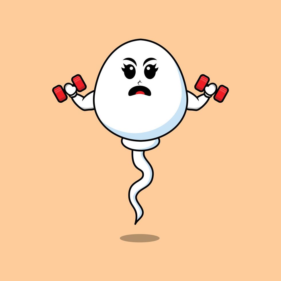 Cute cartoon sperm is fitness with barbell vector