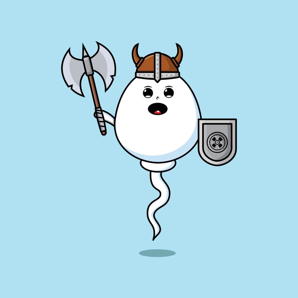 Cute cartoon Sperm viking pirate holding ax vector