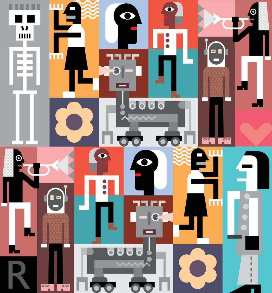 personas y robots vector