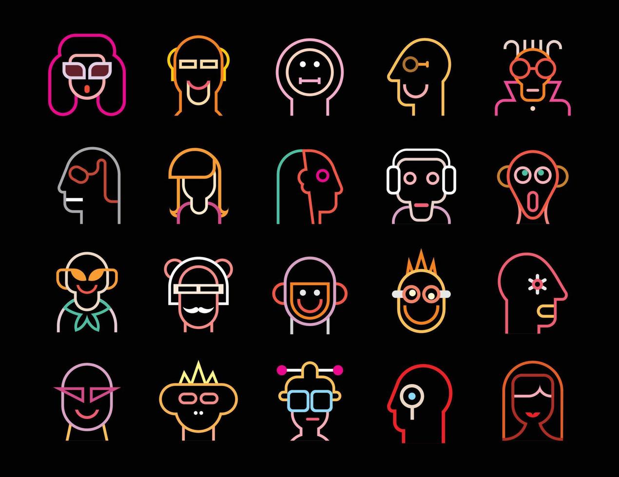 Set Of Neon Avatars vector