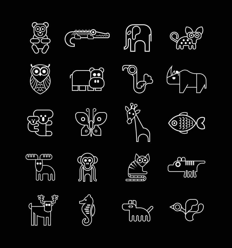 Animal vector outline icon set