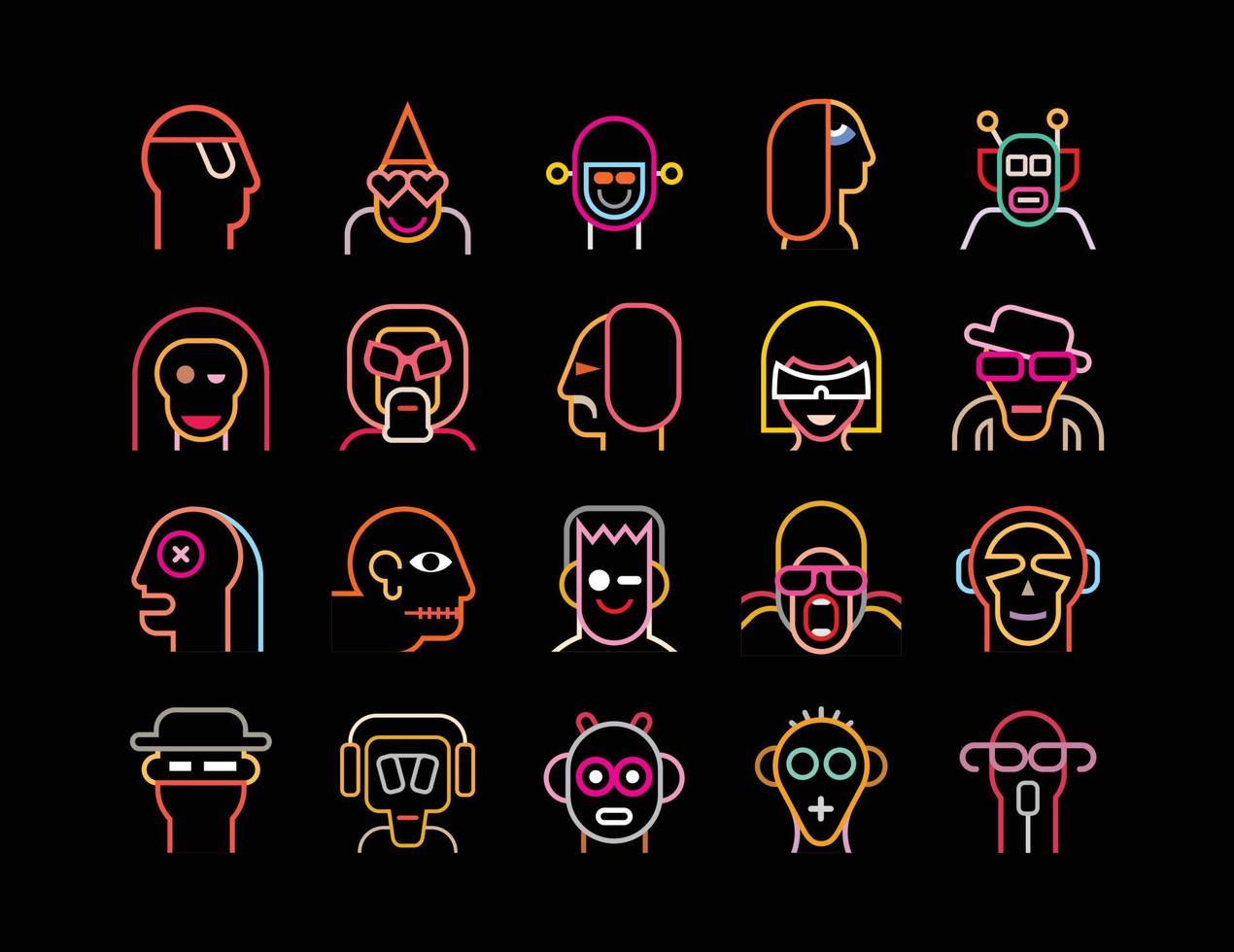 Set Of Neon Avatars vector