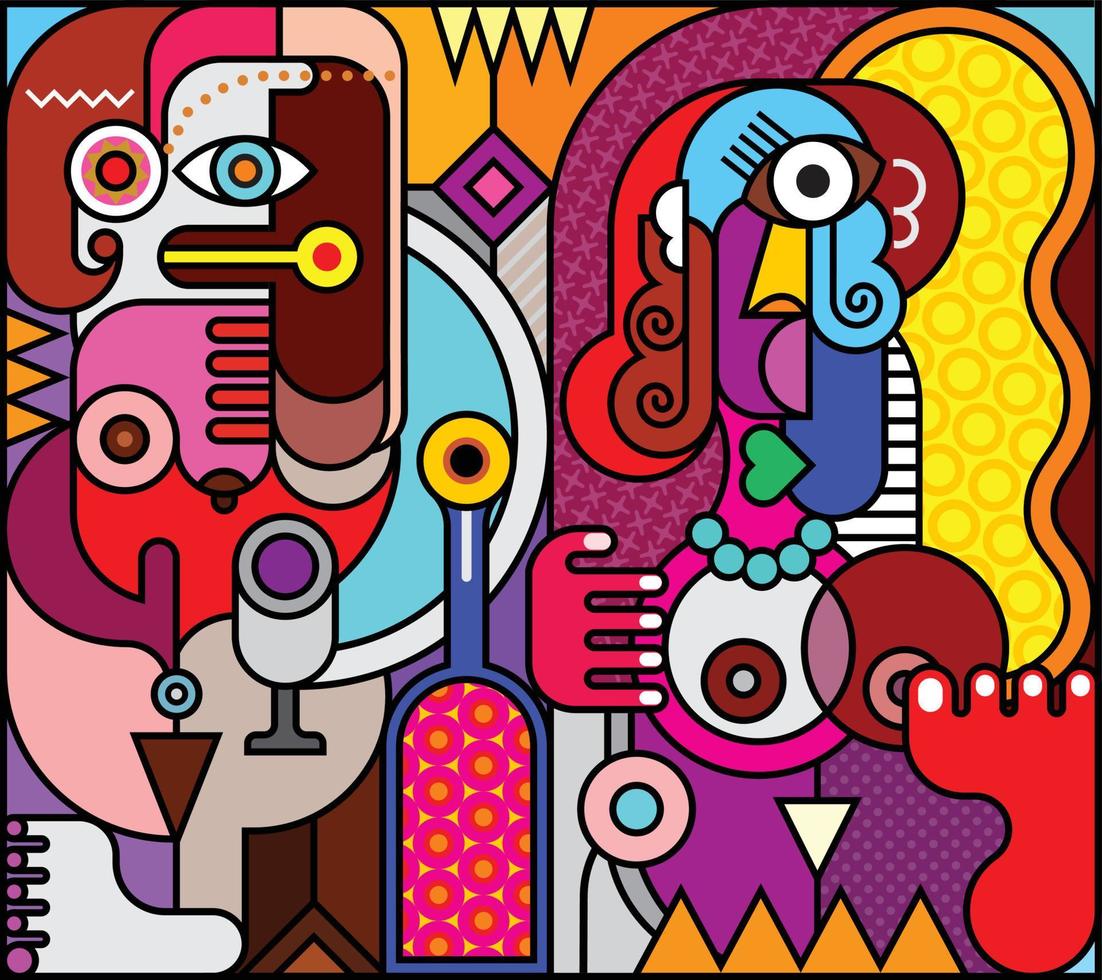 Two Women with Wine Bottle Stained Glass vector