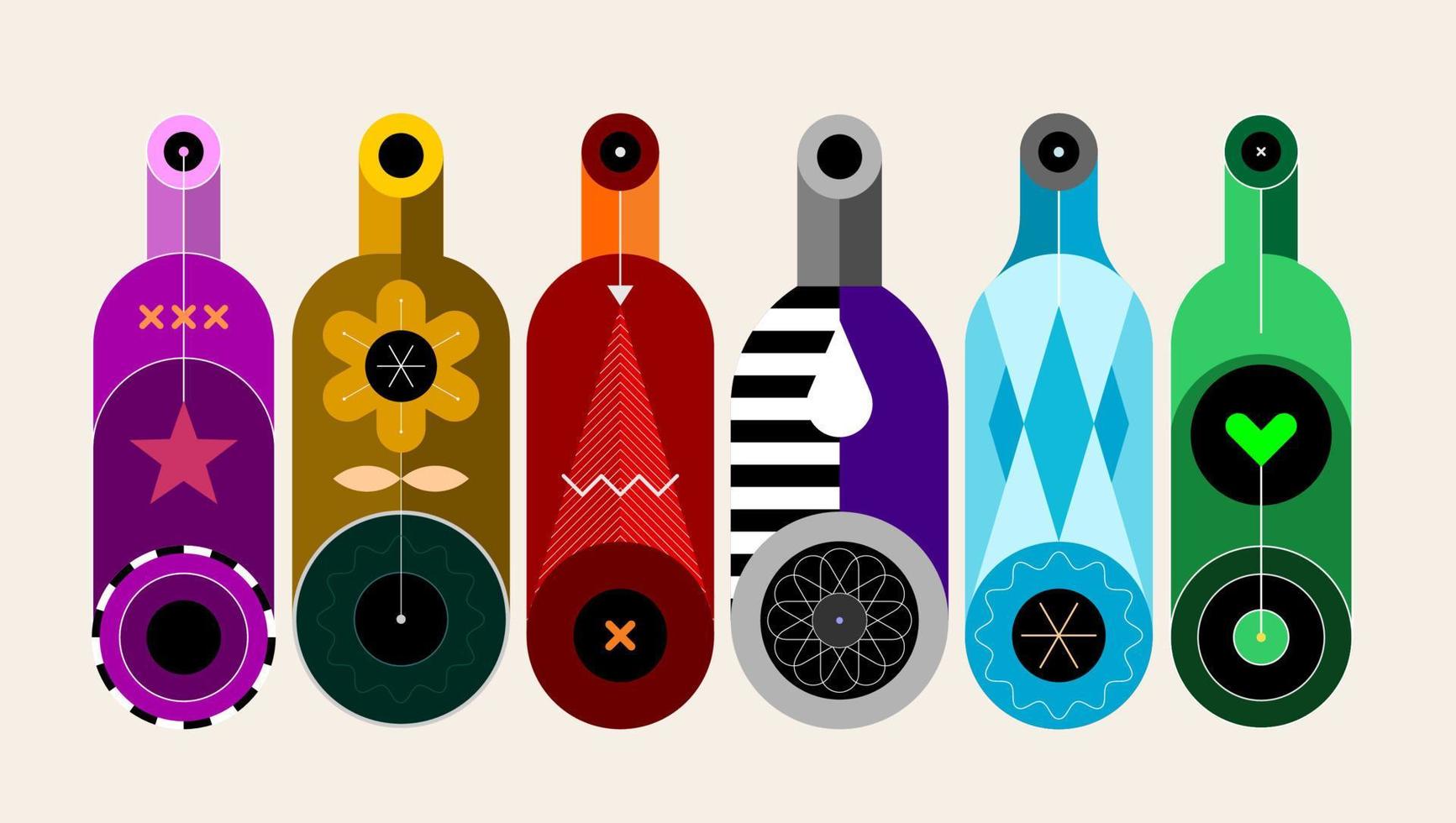 Six Decorative Bottles vector illustration