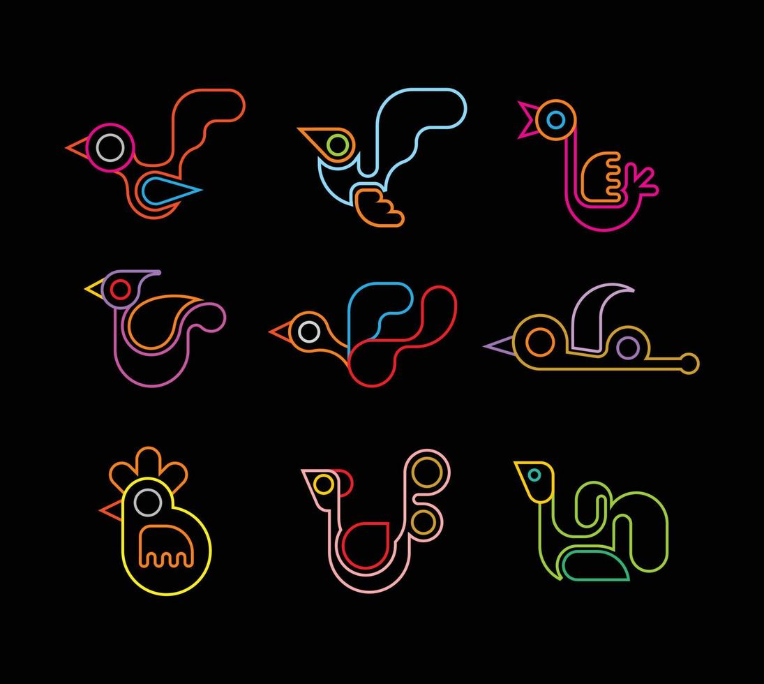 Bird Neon Line Art Icons vector