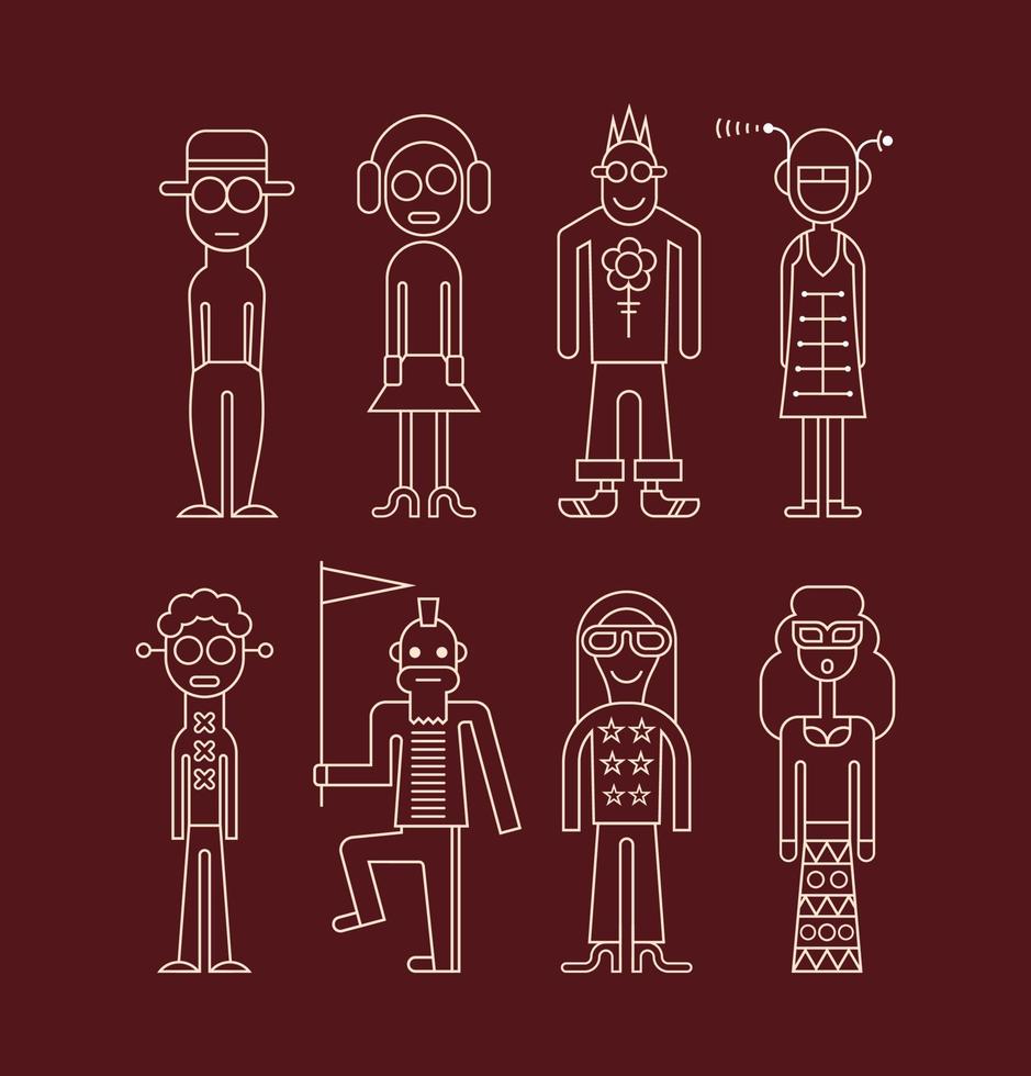 Outline people icon set vector