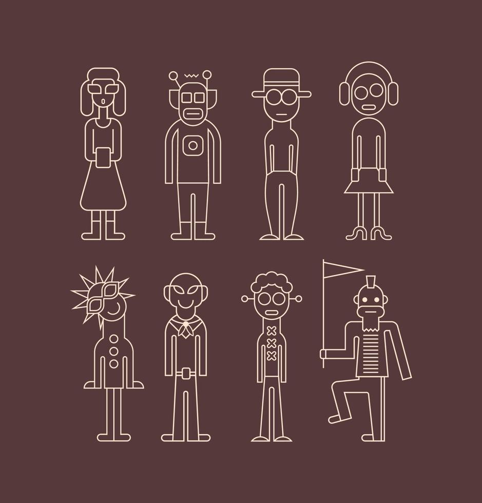 Outline people icon set vector