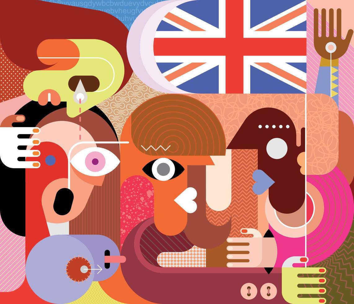 People with flag of United Kingdom vector