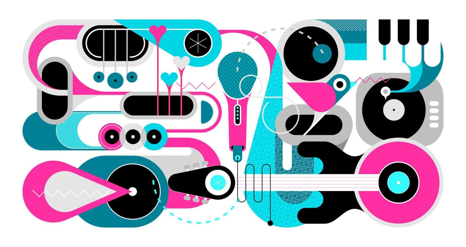 instrumentos musicales y pájaro cantor ilustración vectorial vector