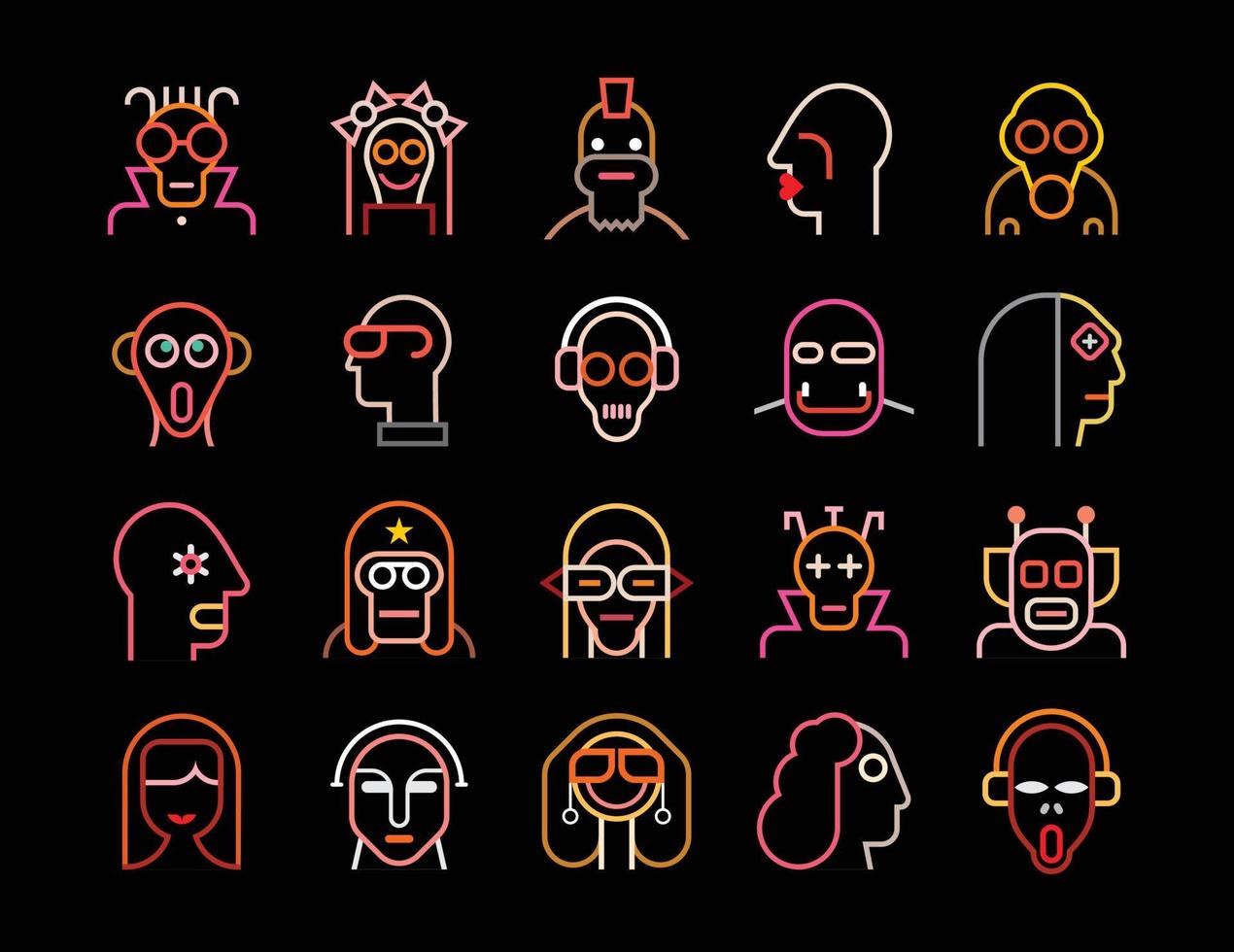 Set Of Neon Avatars vector