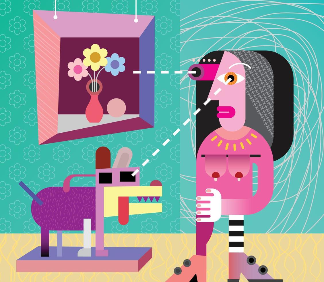 Nude woman on modern art exhibition vector