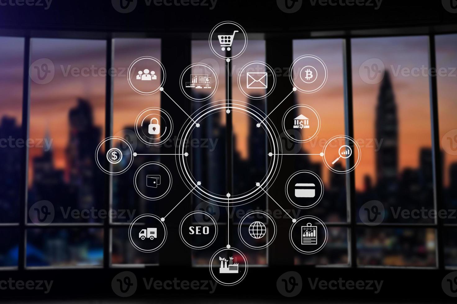 Smart city data Management Platform with virtual interface graphic icons. photo