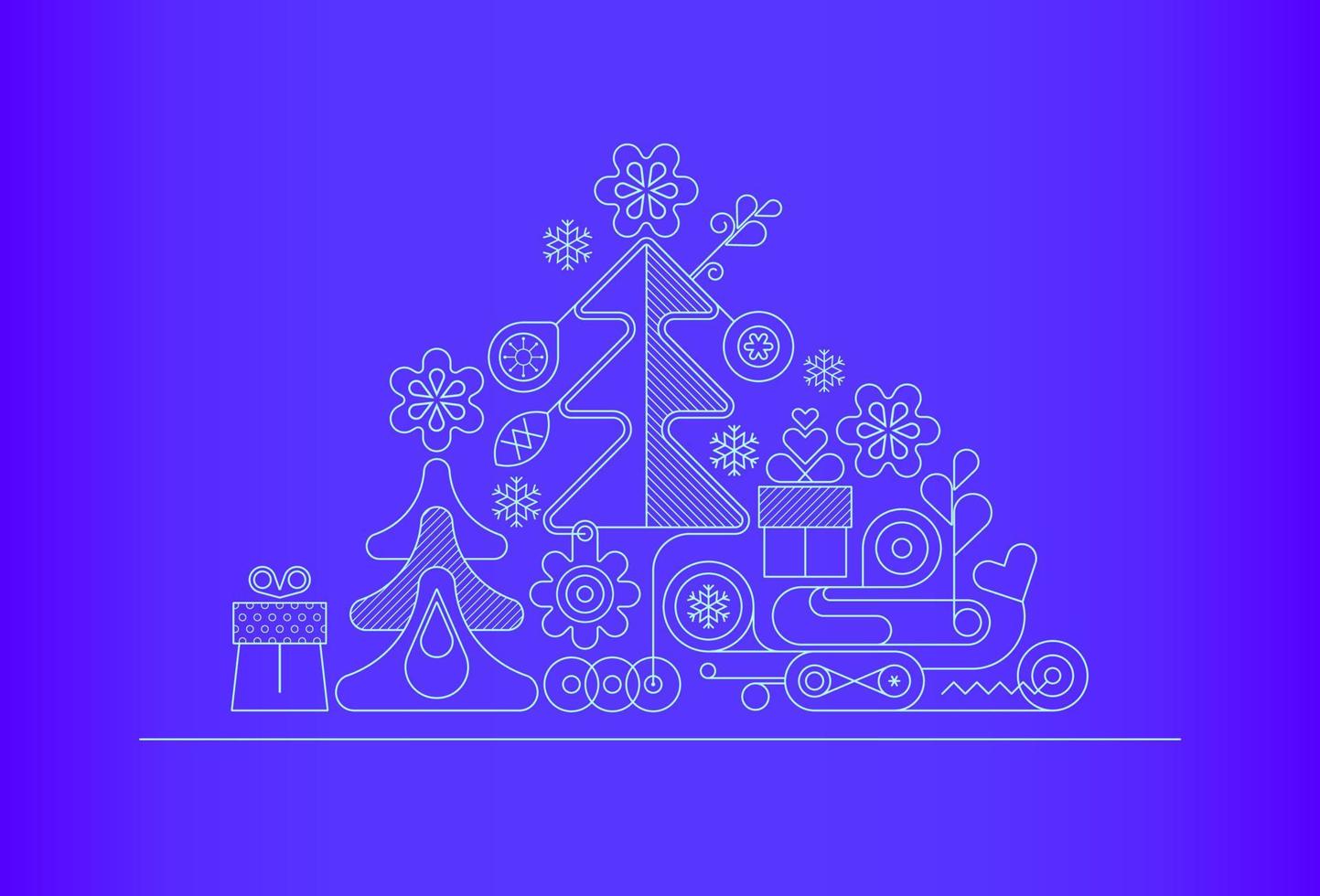 arte de línea de árbol de navidad vector