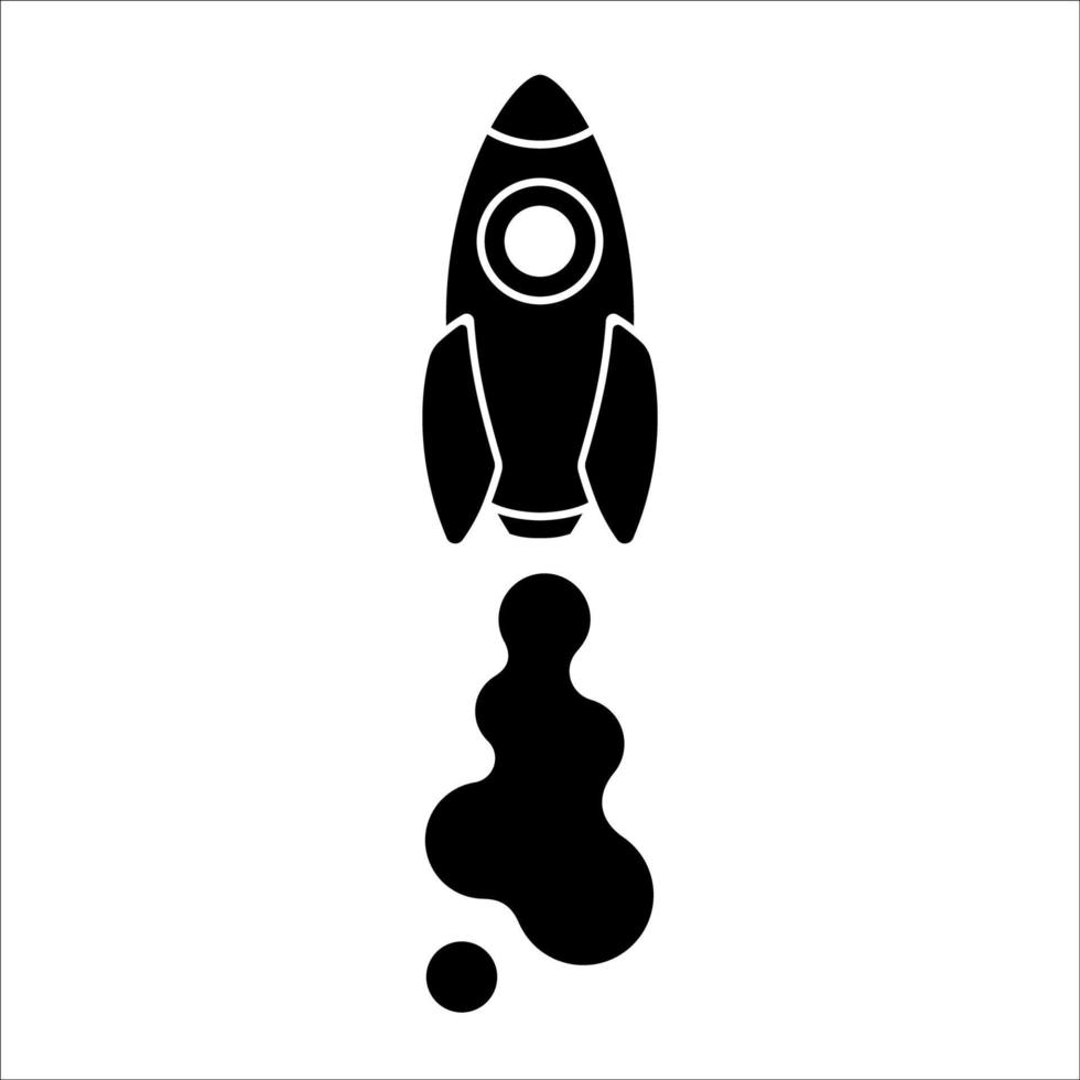 Vector black and white illustration, silhouette of a launching rocket