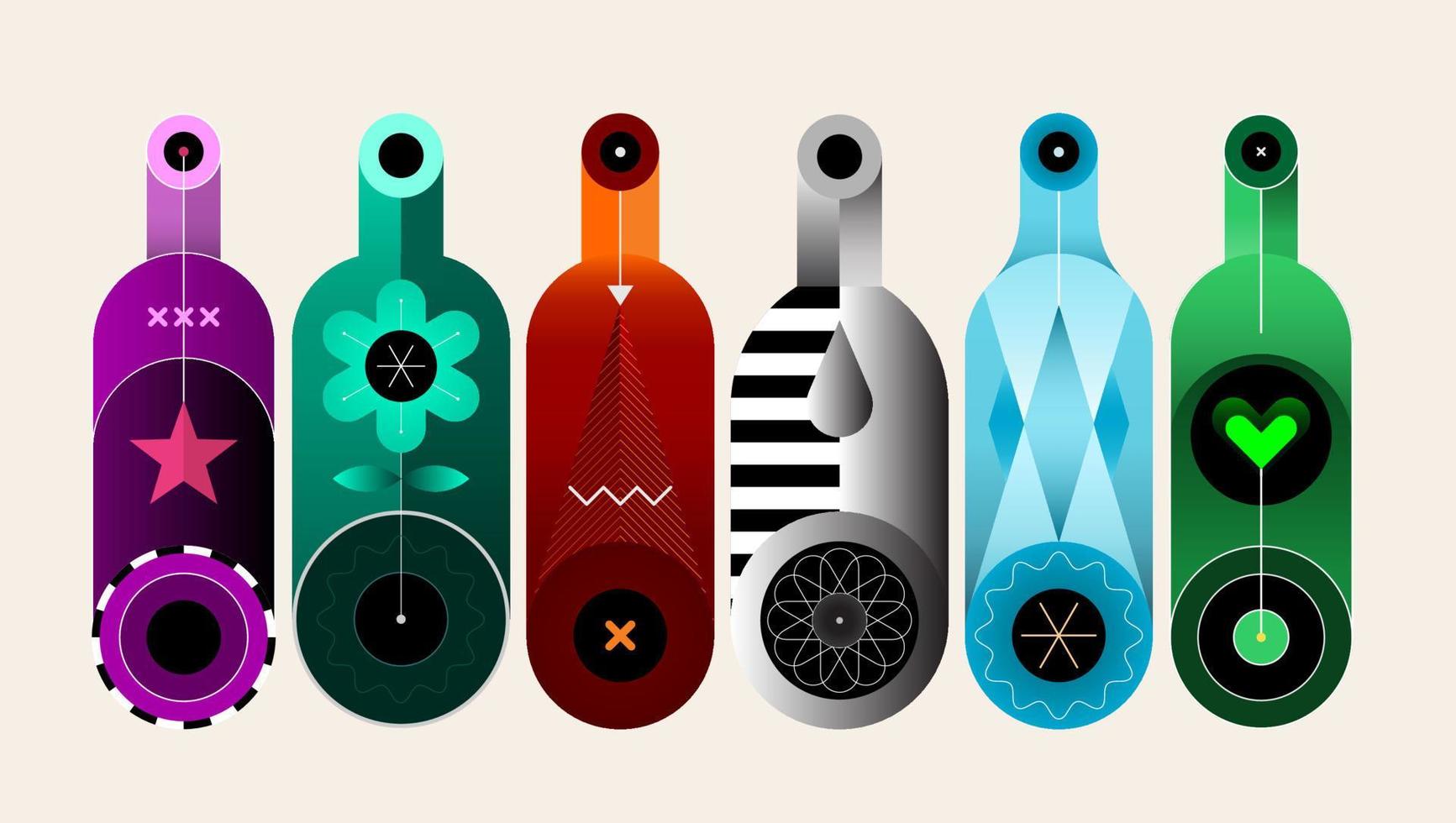 Six Decorative Bottles vector illustration