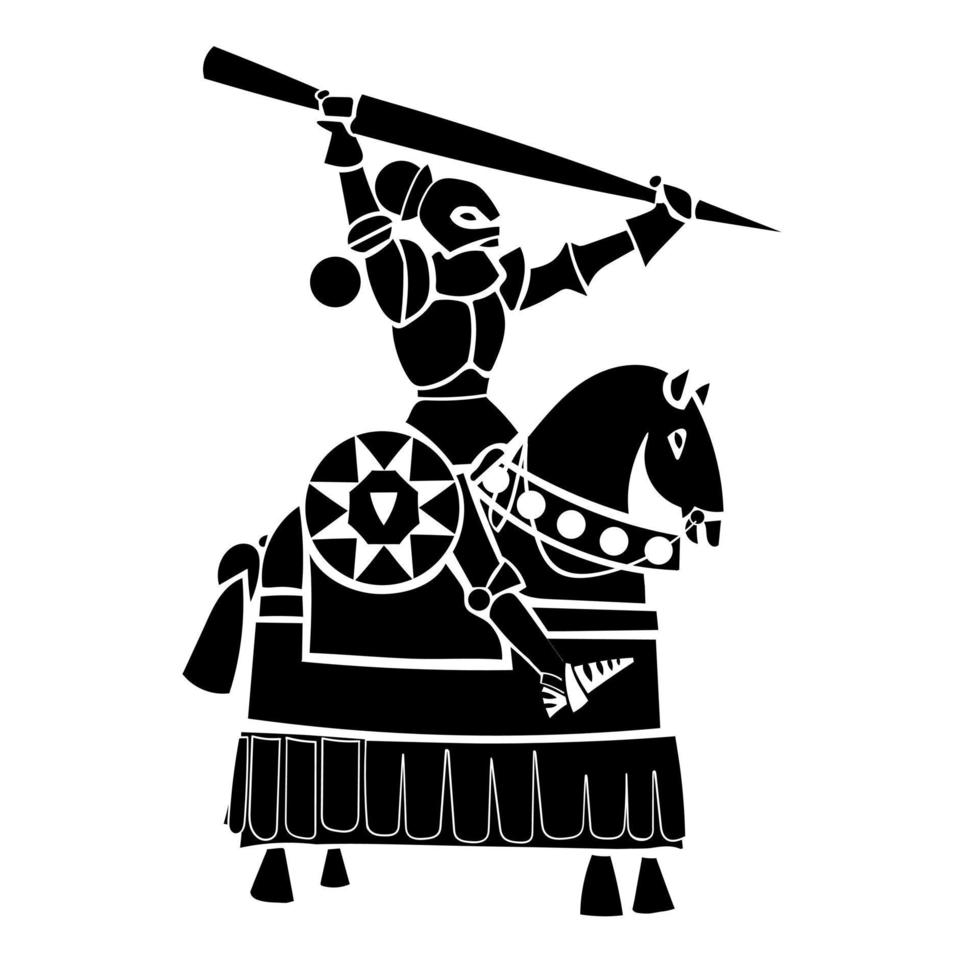 Knight in armor on a horse with a raised sword vector