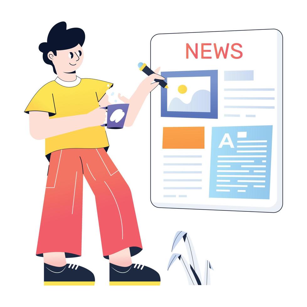 An illustration of newspaper reading flat design vector