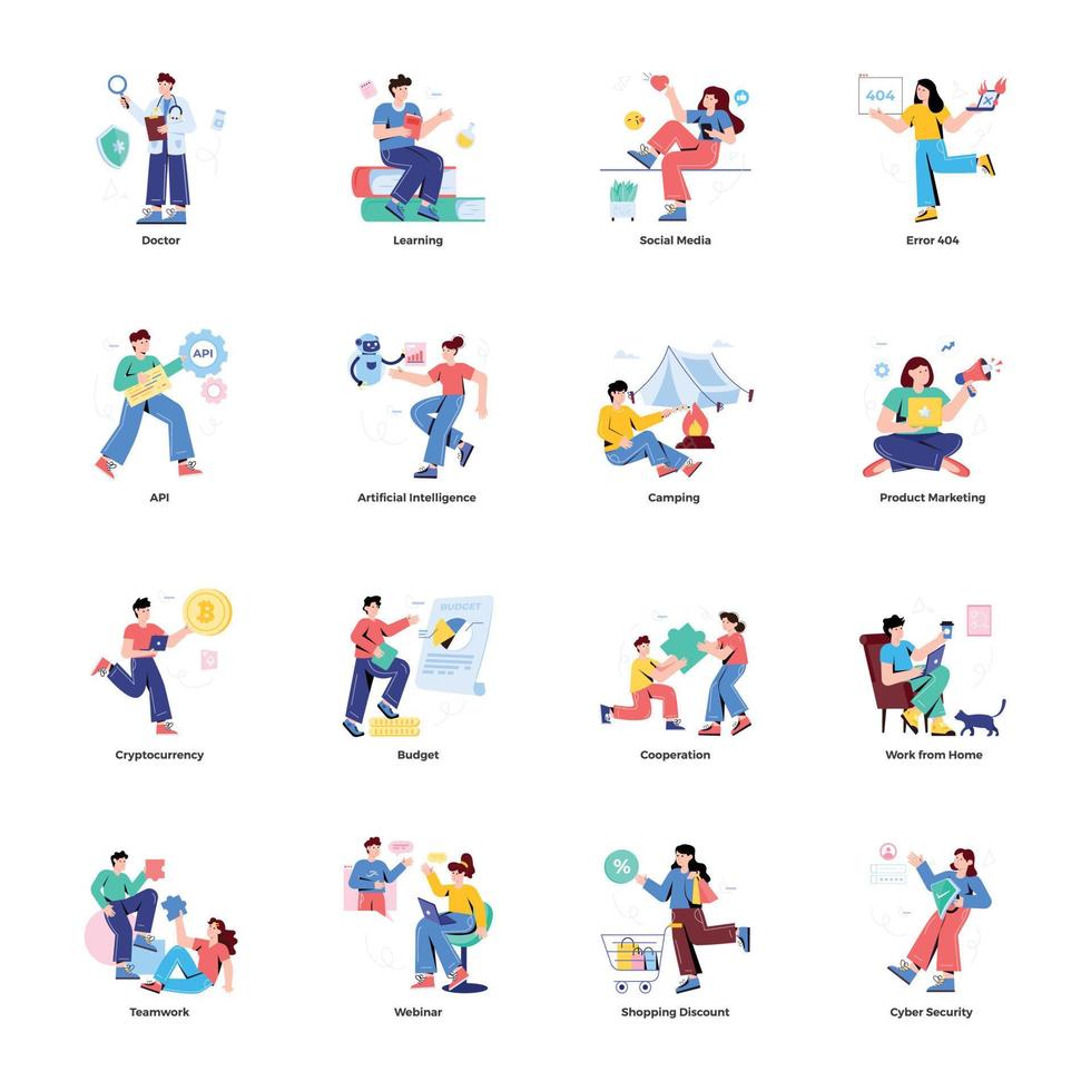 Collection of Professions Flat Illustrations vector