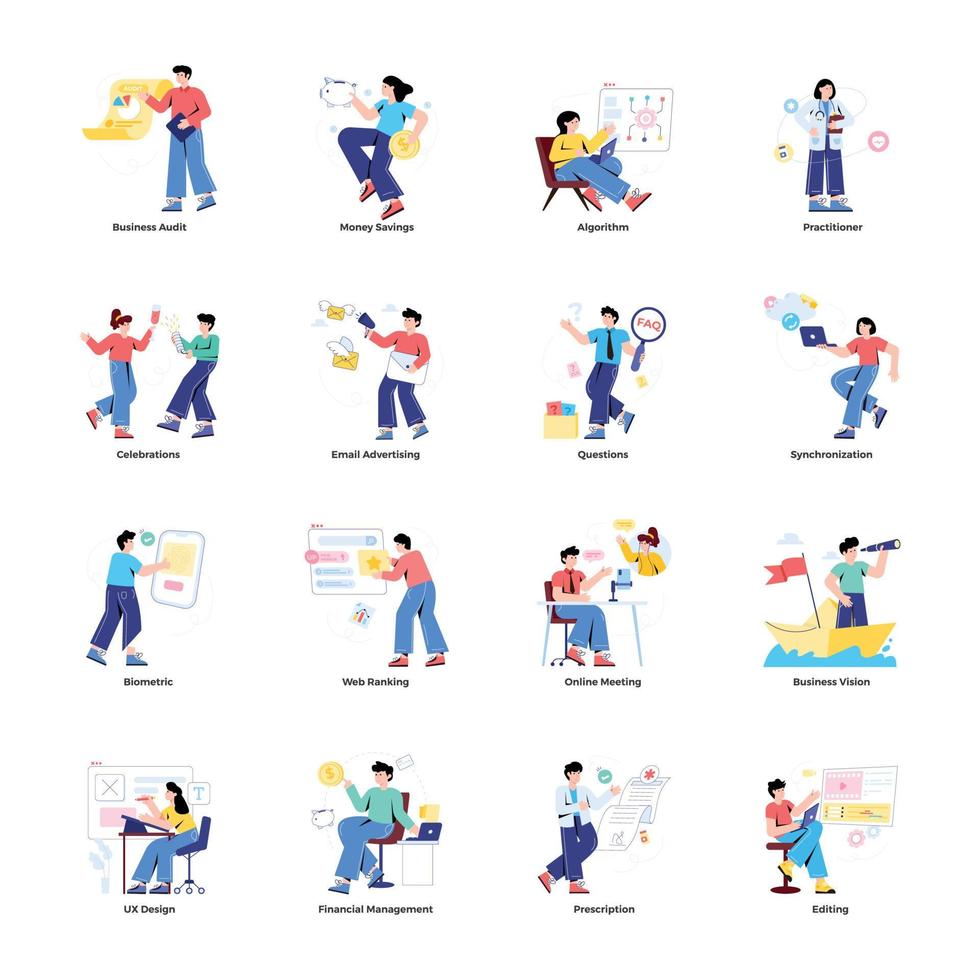 Collection of Social Activities Flat Illustrations vector