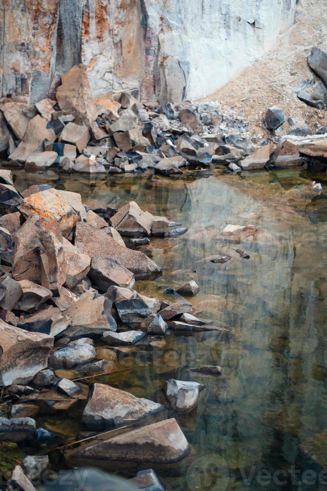 Spectacular view of quarry open pit mining of granite stone. photo