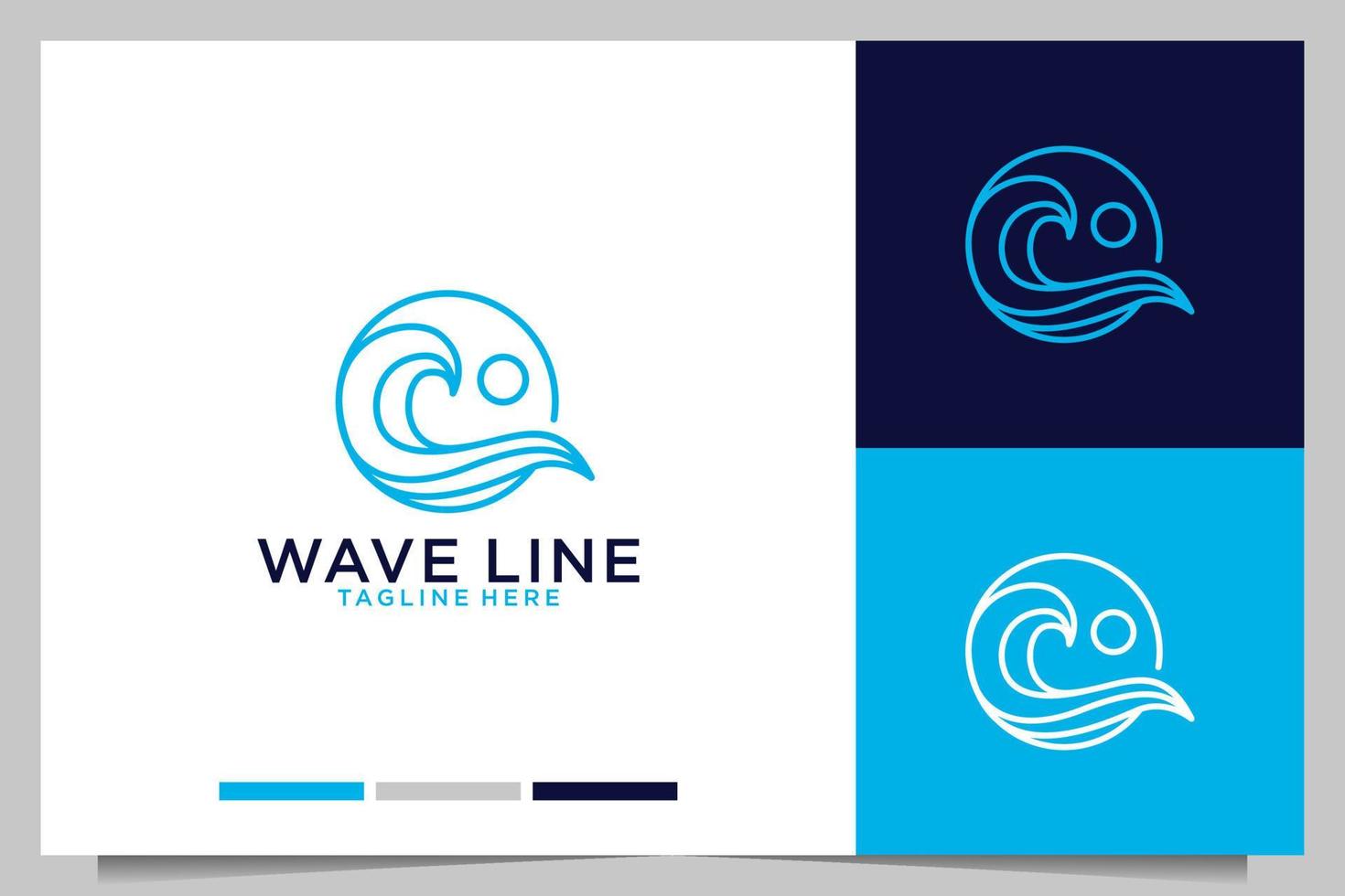 wave with line art style logo design vector