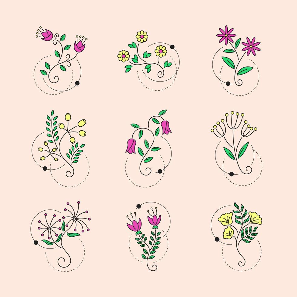 Cute Set Minimalist Tattoo Flora vector