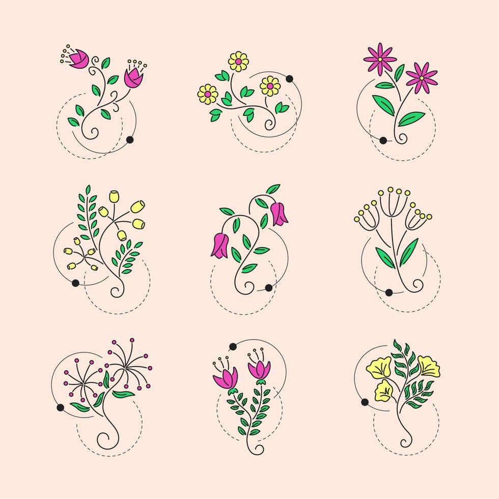 lindo conjunto minimalista tatuaje flora vector