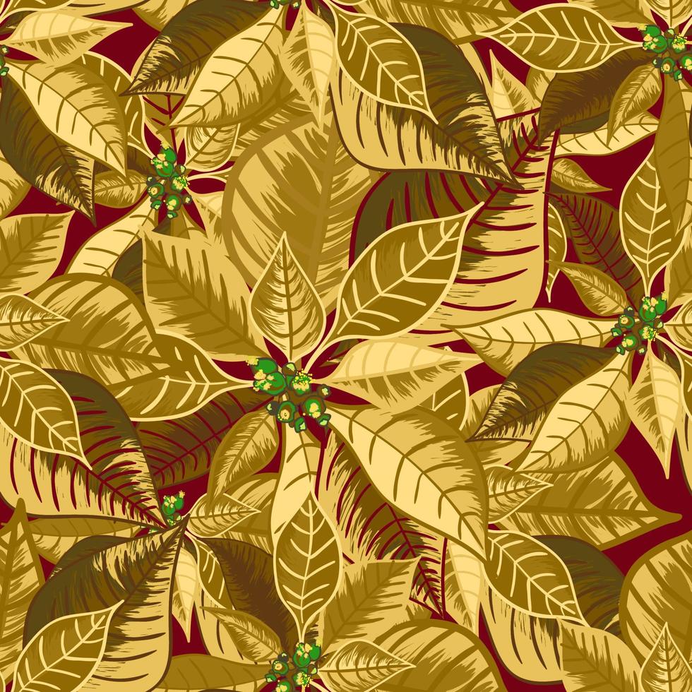 Seamless pattern with poinsettia. Christmas flower bouquet ornament in golden color vector