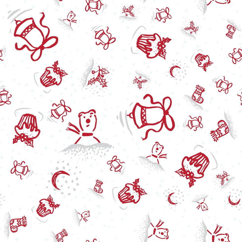 Holiday hand drawn sketch Christmas and New Year seamless background vector
