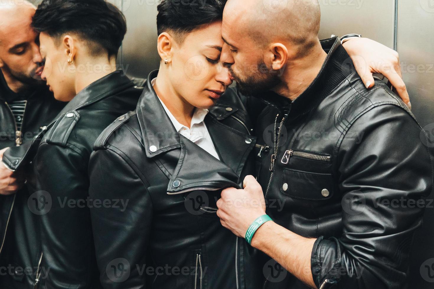 Guy and girl, love story, elevator photo