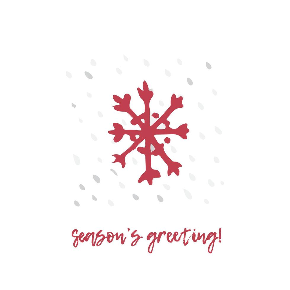 tarjeta festiva de navidad y año nuevo dibujada a mano con símbolos de vacaciones copo de nieve e inscripción de saludo caligráfico vector